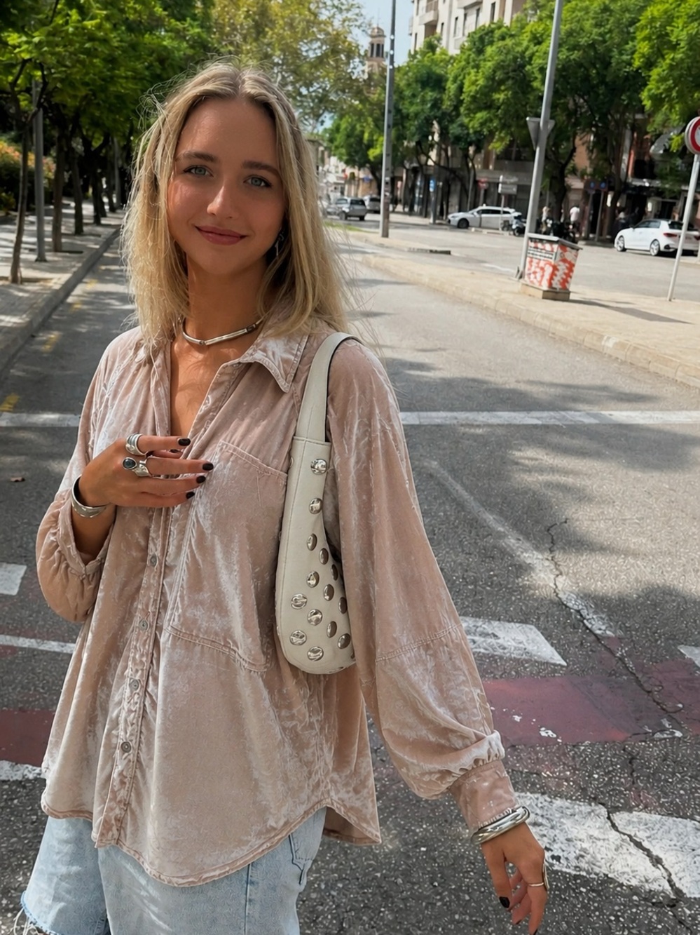 We The Free Night Skies Velvet Button Down Top Mushroom Pink Free People